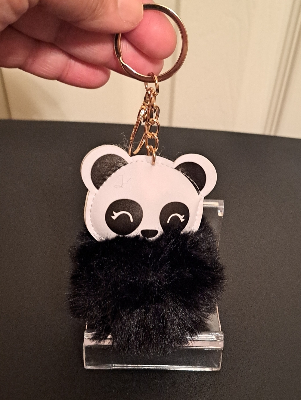 Panda Pom Pom Keychain - Black NWOT